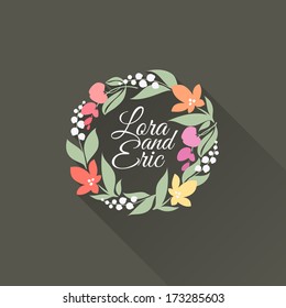 Floral wreath. Flat design with long shadow