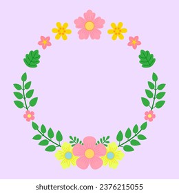 Blumenkranz im Flachstil. Vektorgrafik von Frühlingsflorrahmen für Hochzeitseinladungen.
