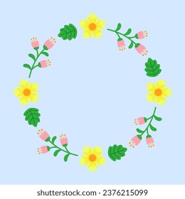 Floral Wreath in Flat Style. Vector Illustration of Spring Flower Frame for Wedding Invitation.