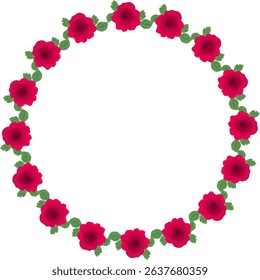 Floral Wreath Frame with Red Roses and Green Leaves 