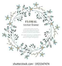 Floral wreath frame. Vector meadow wild flower illustration. Wedding circle element. Nature isolated greeting template.