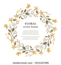 Floral wreath frame. Vector meadow wild flower illustration. Wedding circle element. Nature isolated greeting template.