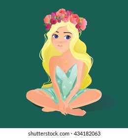 Floral wreath girl. Vector illustration.