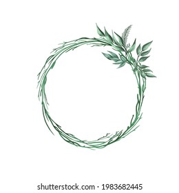 Floral wreath of grass in a circle. Hand drawn wild herbs. Botanical vector illustration. Great for posting text, quote, or logo. Round frame or border. 