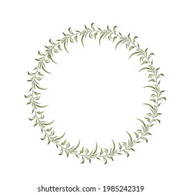 Floral wreath of grass in a circle. Hand drawn wild herbs. Botanical vector illustration. Great for posting text, quote, or logo. Round frame or border. 