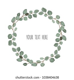 Floral wreath with green eucalyptus leaves. Frame border with copy space. eps10