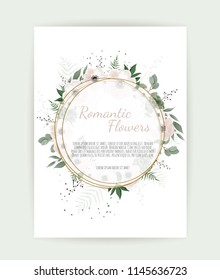 Floral wreath with green eucalyptus leaves, flower rose, anemone . Frame border with copy space eps10