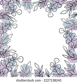 Floral wreath, greenery hand drawn leaves for design