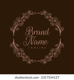 Floral Wreath Hand Drawn Frame Logo Design Vector 