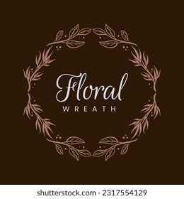 Floral Wreath Hand Drawn Frame Logo Design Vector 