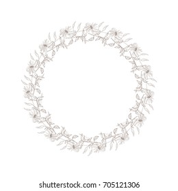 Floral wreath. Hand drawn vector round frame. Decorative elements for design. Ink, vintage and rustic styles.
