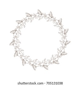 Floral wreath. Hand drawn vector round frame. Decorative elements for design. Ink, vintage and rustic styles.

