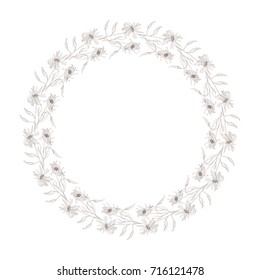 Floral wreath. Hand drawn vector round frame. Decorative elements for design. Ink, vintage and rustic styles.
