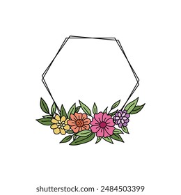 Floral wreath with hexagon shaped frame border, Vector design, Decorations