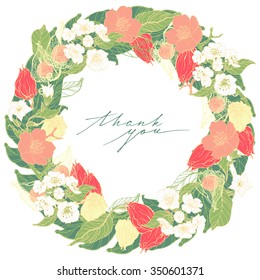 Floral wreath illustration in vector format. Ã�Â¡ape gooseberry and flowers theme. Can be used as postcard, banner or lable