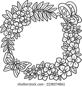 Floral Wreath Isolated Coloring Page for Kids