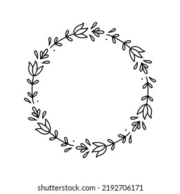 Floral wreath isolated on white background. Round frame with flowers. Vector hand-drawn illustration in doodle style. Perfect for cards, invitations, decorations, logo, various designs.