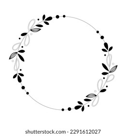 Floral wreath isolated on white background. Black floral wreath frame vintage style. Hand drawn ornamental element. Vector stock