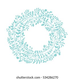 Floral wreath isolated on white background. Light blue flowers. Vector floral frame. Cute retro flowers arranged in the shape of a wreath is perfect for invitations and greeting cards.