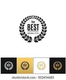 Floral wreath logo ot best design label vector icon. Floral wreath logo ot best design label program on black, white and gold background