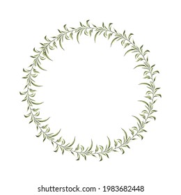Floral wreath made of grass in circle. Hand drawn wild herbs and flowers. Botanical vector illustration. Great to place text, quote or logo. Round frame or border. 