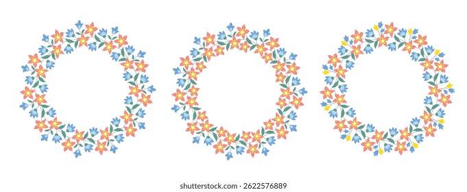  Floral wreath, сircle monogram with hand drawn wild herbs and flowers. Vector vintage botanical illustration for invitation or wedding decor, greeting card; logo, labels, branding.