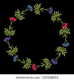 Floral wreath on black background