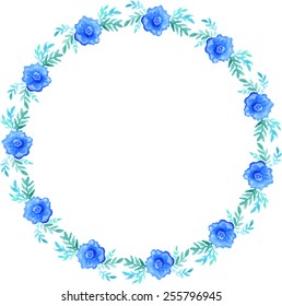 Floral wreath on white background, watercolor illustration, vector.