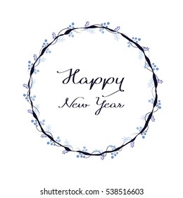Floral wreath on white background. Hand drawn vector