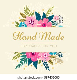 Floral wreath on white background. Bright colorful spring flowers. Vector floral frame template. Cute retro flowers arranged in the shape of a wreath is perfect for invitations and greeting cards