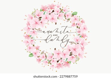 floral wreath ornament cherry blossom summer illustration