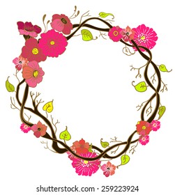 Floral wreath over white, Vector