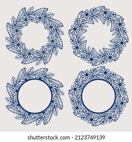 Patrón de flor, marco de círculo botánico, marco floral