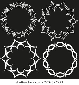 Patrón floral de la corona. Formas negras circulares. Abstractas decoración de Vector. Elemento redondo moderno.