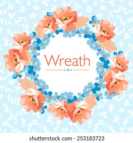 Floral wreath with pink and blue flowers