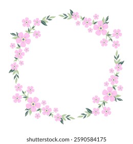Floral Wreath with Pink Flowers and Green Leaves