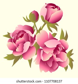 Floral wreath with pink peonies flowers. Frame for your text. Vector illustration.