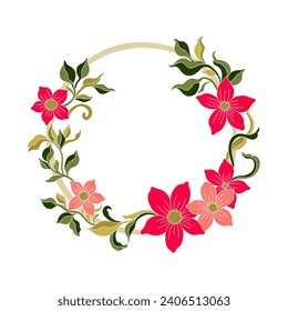 Floral wreath plant in art nouveau 1920-1930. Hand drawn wreath with weaves of lines, leaves and flowers. Vector illustration.