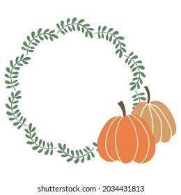 Floral Wreath with Pumpkins. Vector illustration.