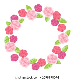 Floral wreath with roses and leaves on white background. Perfect for wedding invitation and holiday greeting cards.