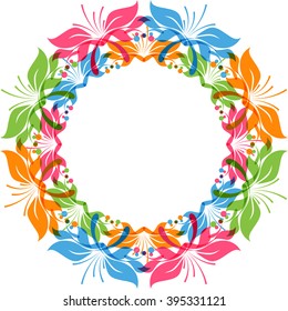 Floral wreath, round ornament, circles pattern, vector illustration