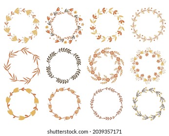 Floral Wreath Set. Vector illustration.