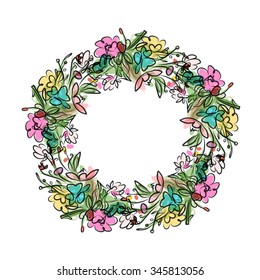 Floral wreath sketch for your design. Vector illustration
