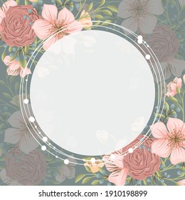 Floral wreath with sweet flowers. Vector
