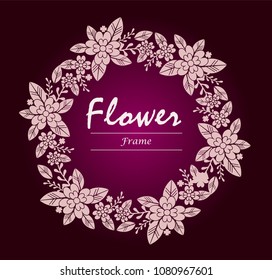 Floral wreath of tropical leaves and flowers. Design for invitation, greeting or wedding card.