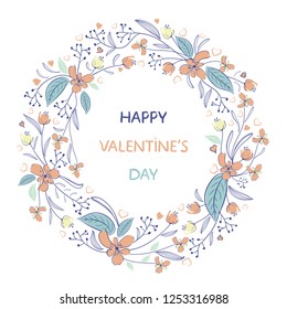 Floral wreath. Valentine`s Day Callygraphic Wreath - hand drawn Vector illustration.
