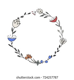 Floral wreath. Vector circle frame.