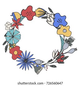Floral wreath. Vector circle frame.