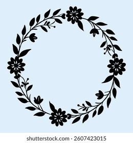 Floral wreath vector frame with decorative leaves and ornate design.