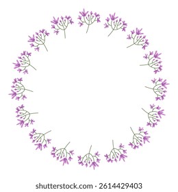 Floral wreath vector illustration. A delicate purple flower frame perfect for invitations, greeting cards, posters, and various creative projects.
